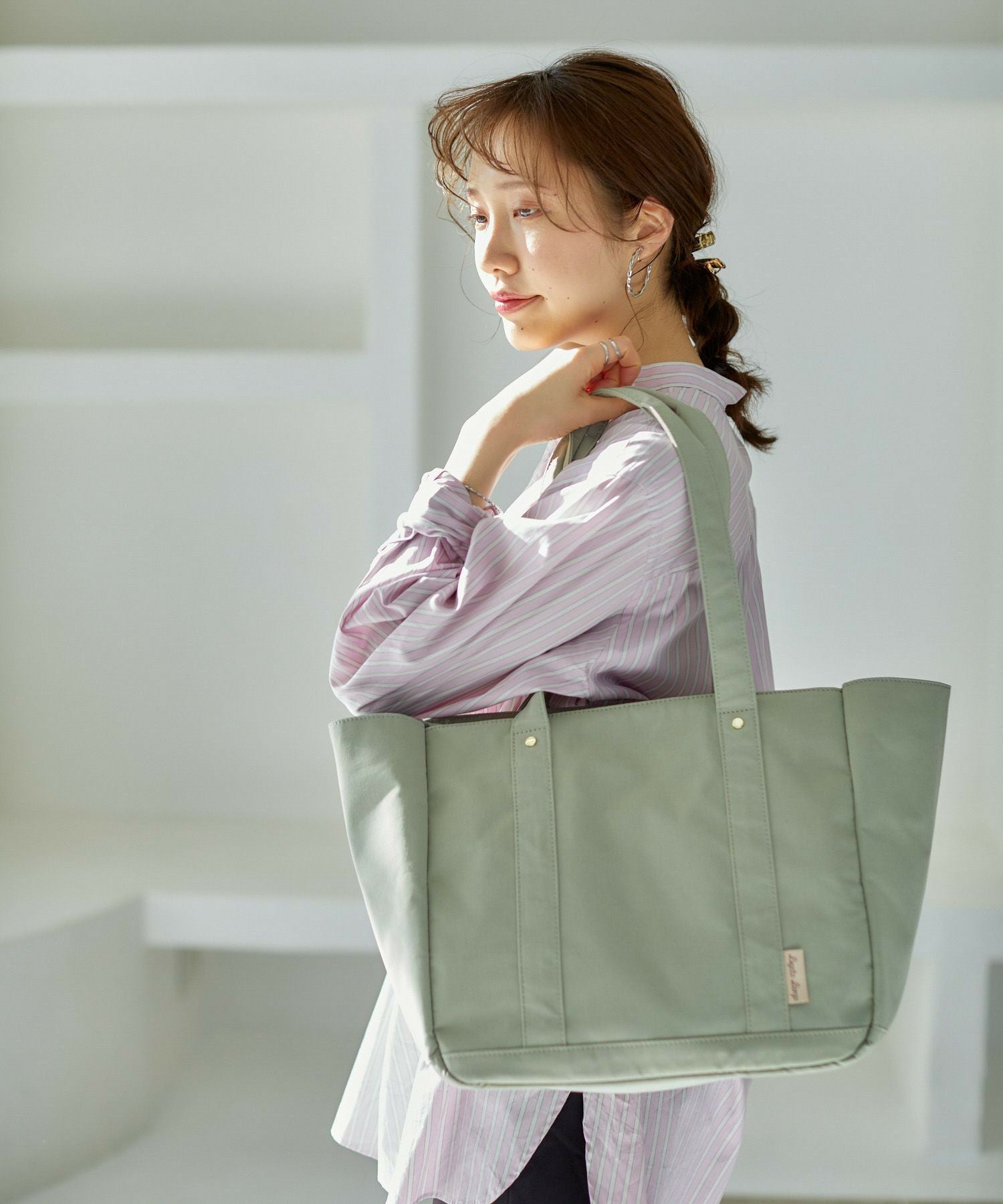 Legato Largo トートバッグ 撥水 時短 多収納 A4 撥水加工コットン調ポリ LT-F2052