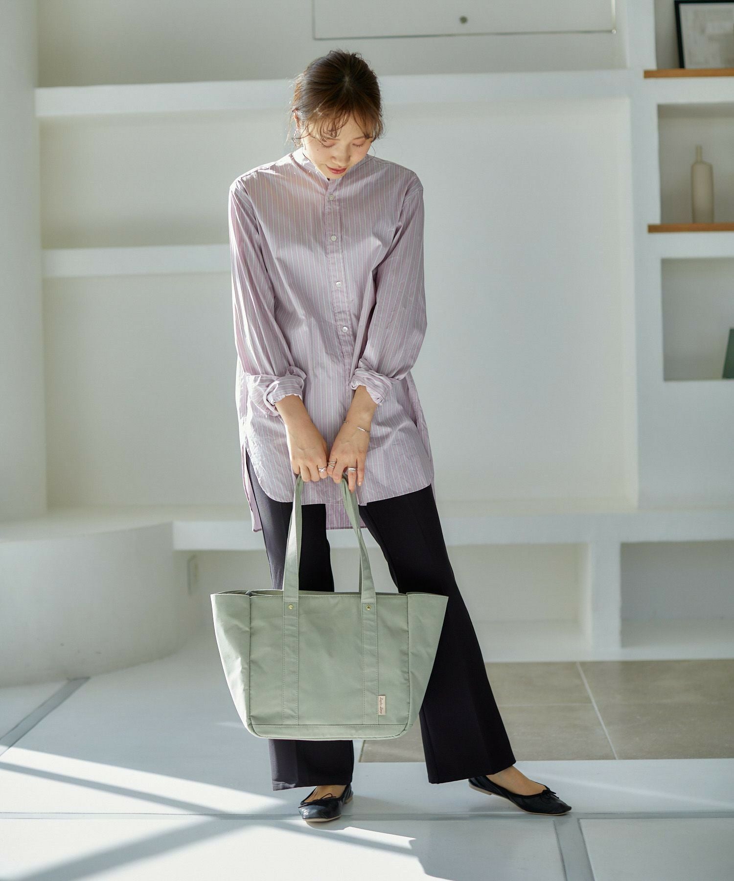 Legato Largo トートバッグ 撥水 時短 多収納 A4 撥水加工コットン調ポリ LT-F2052