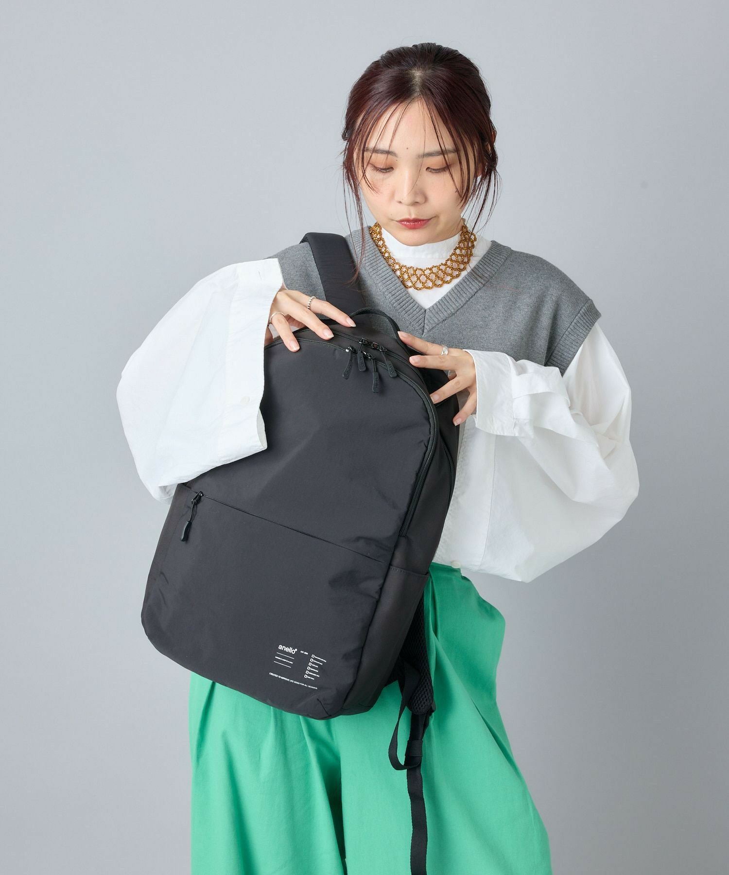 anello リュック バックパック 両面撥水 軽量 PC収納 10ポケット キャリーオン A4 GUIDE ATH3563