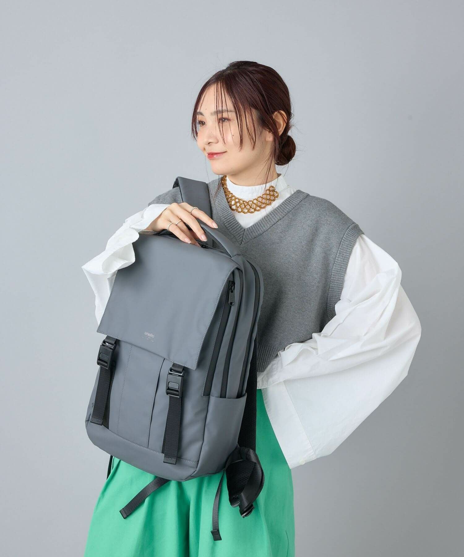 anello リュック バックパック 耐水 10ポケット PC収納 キャリーオン マグネットバックル A4 M.F.GAMMA ATS1281