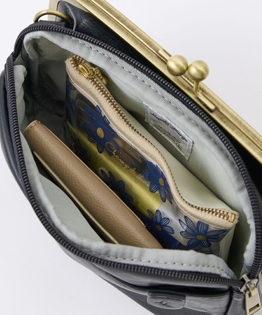 Legato Largo ショルダーバッグ お財布機能付き ヴィンテージ 自立 本革風生地 がま口 mini ナチュラルヴィンテージ LG-V0424