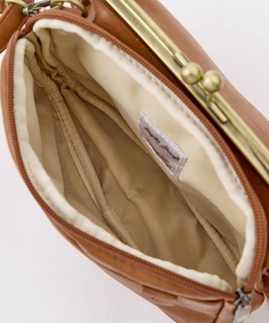 Legato Largo ショルダーバッグ お財布機能付き ヴィンテージ 自立 本革風生地 がま口 mini ナチュラルヴィンテージ LG-V0424