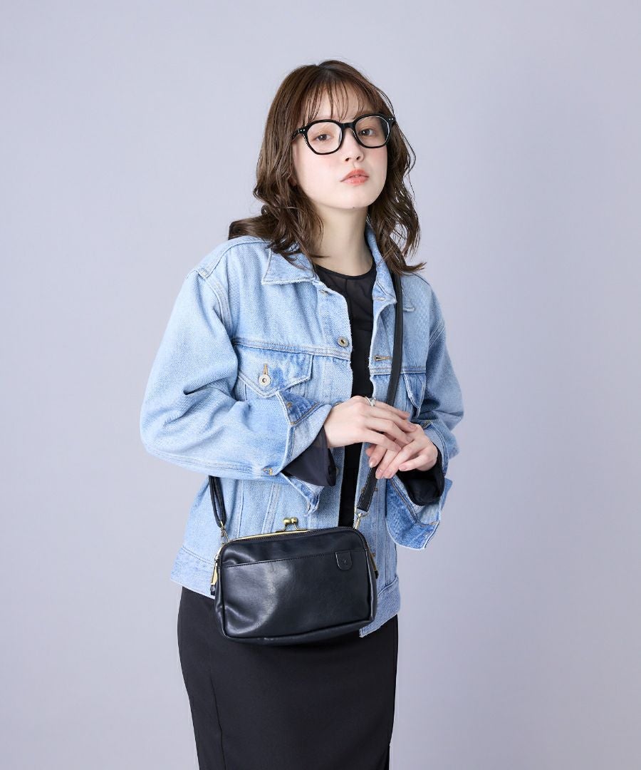 Legato Largo ショルダーバッグ お財布機能付き ヴィンテージ 自立 本革風生地 がま口 mini ナチュラルヴィンテージ LG-V0424