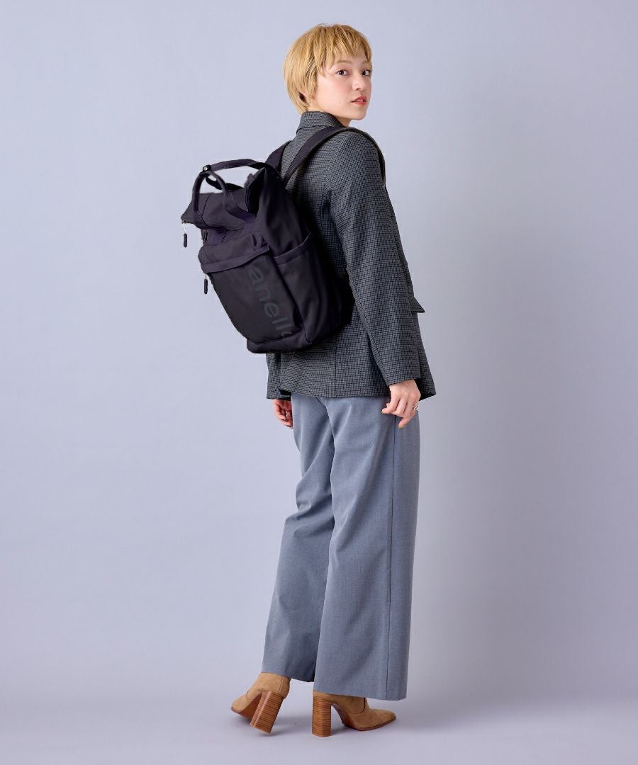 anello リュック バックパック 両面撥水 ラバープリント パディング Dカン PC収納 キャリーオン A4 ALF AIY0134