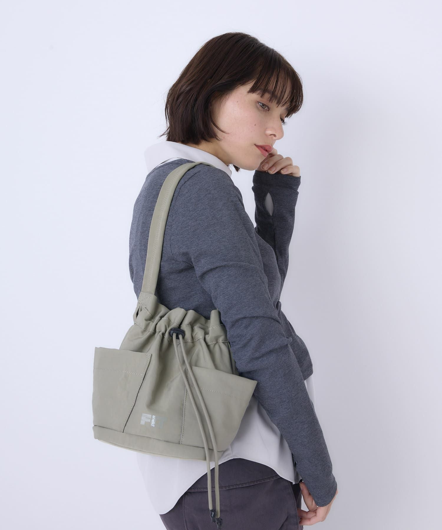 anello FIT FLOOP ショルダーバッグ ミニショルダー 巾着 両面撥水 ATR0403 グレーベージュ
