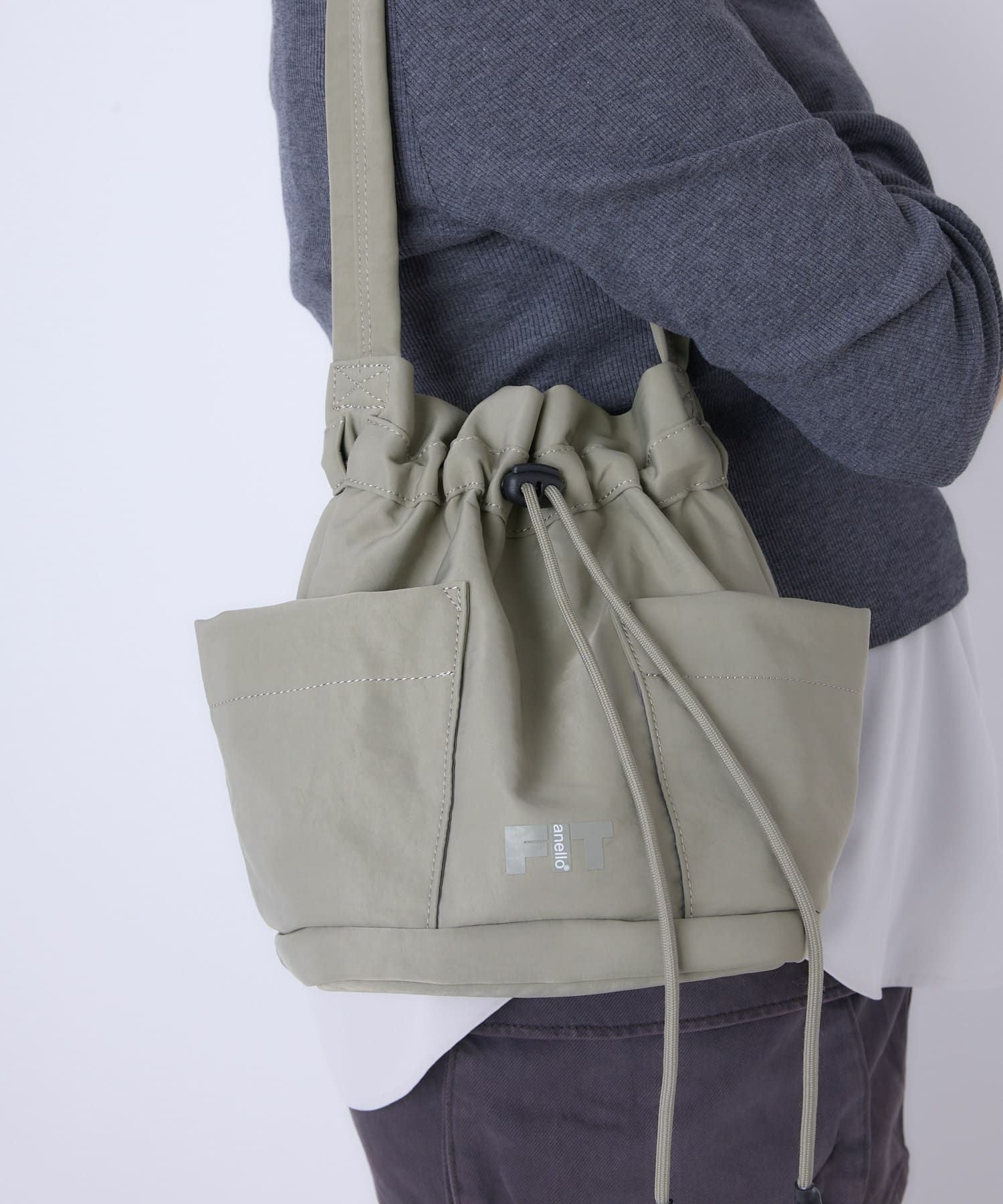anello FIT FLOOP ショルダーバッグ ミニショルダー 巾着 両面撥水 ATR0403 グレーベージュ