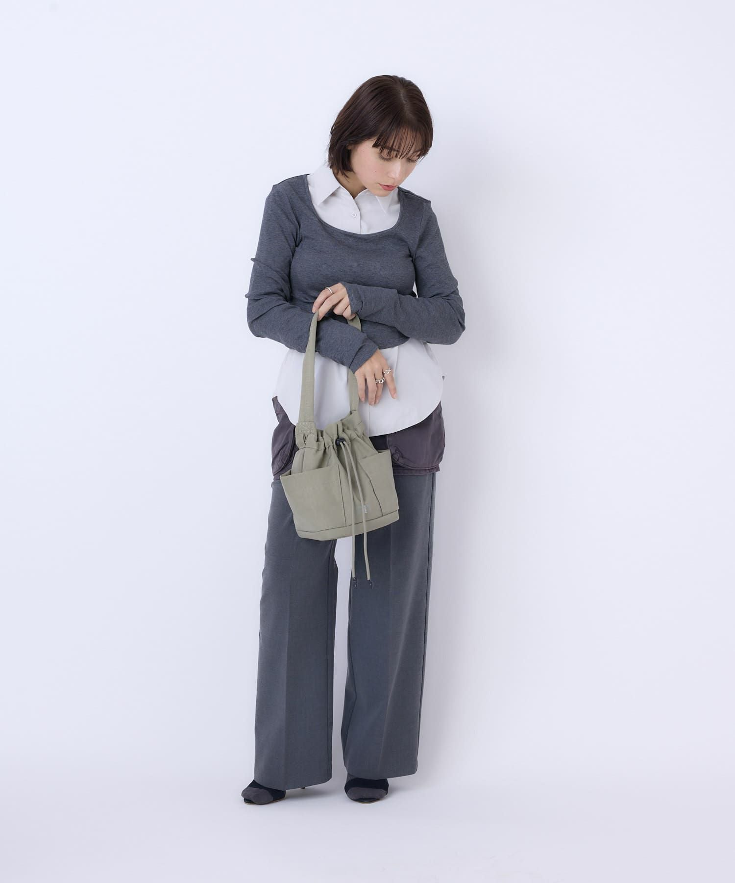 anello FIT FLOOP ショルダーバッグ ミニショルダー 巾着 両面撥水 ATR0403 グレーベージュ