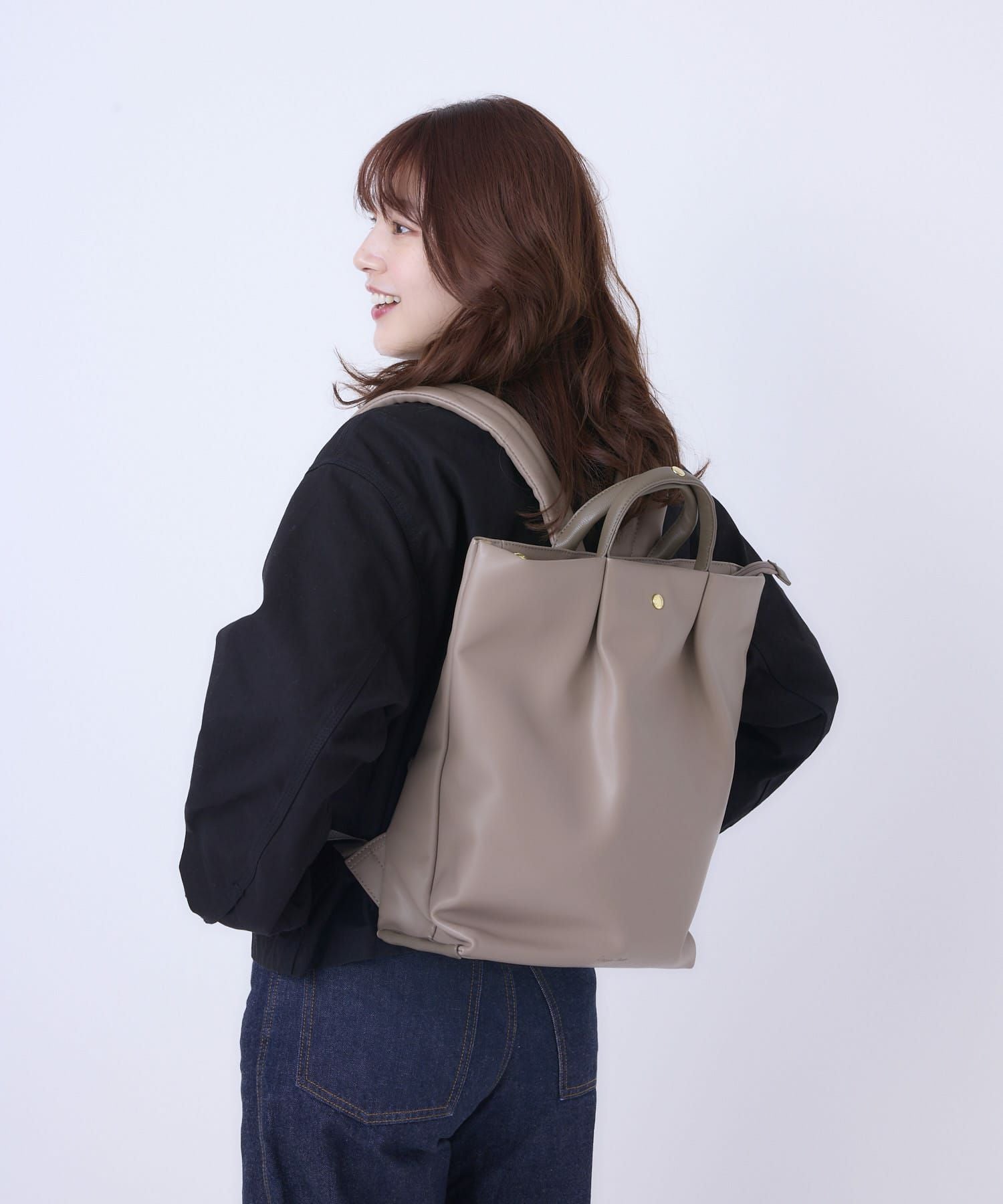 Legato Largo 肩楽 リュック トート型リュック A4収納 PU素材 LH-W0164 グレーベージュ