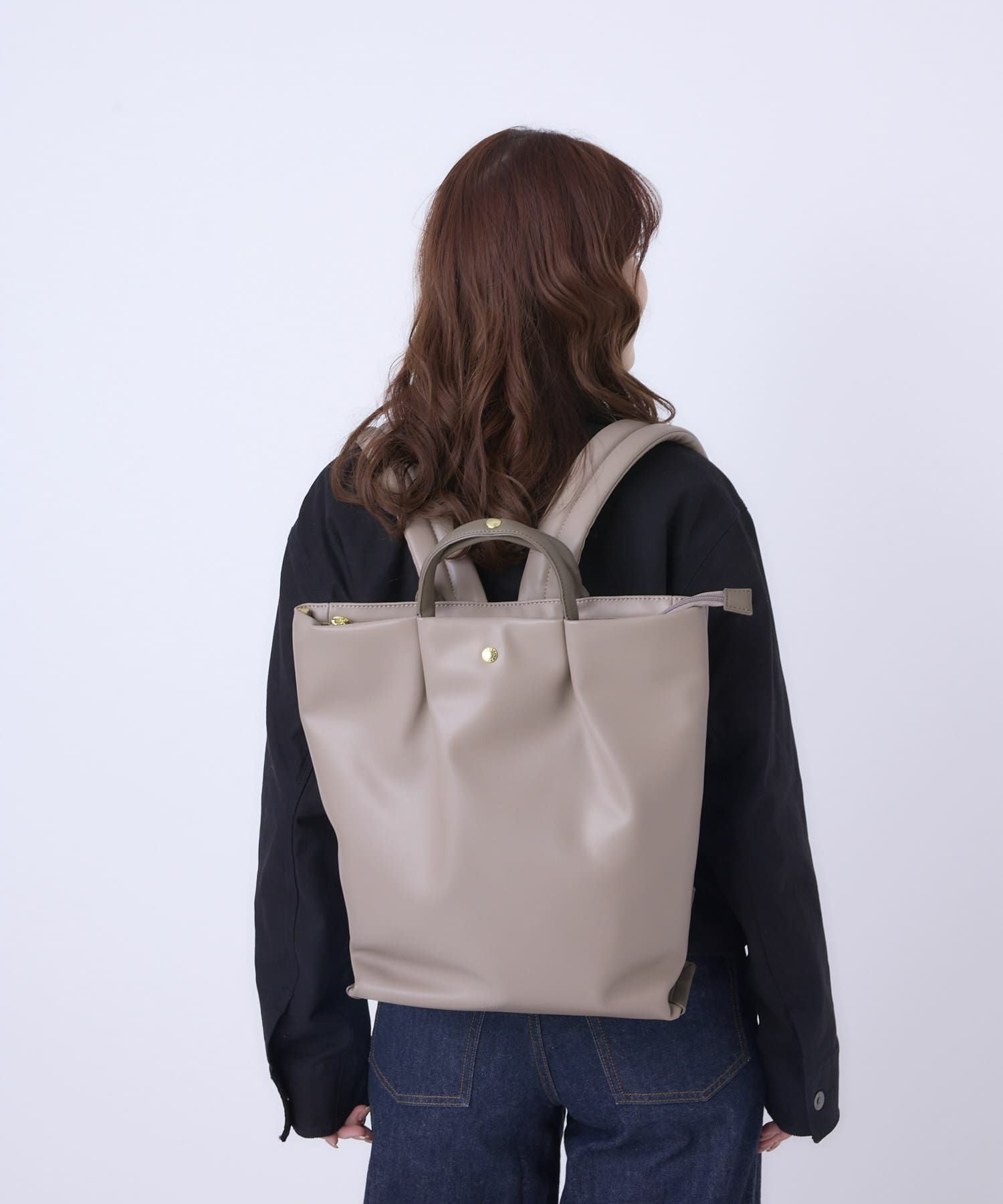 Legato Largo 肩楽 リュック トート型リュック A4収納 PU素材 LH-W0164 グレーベージュ