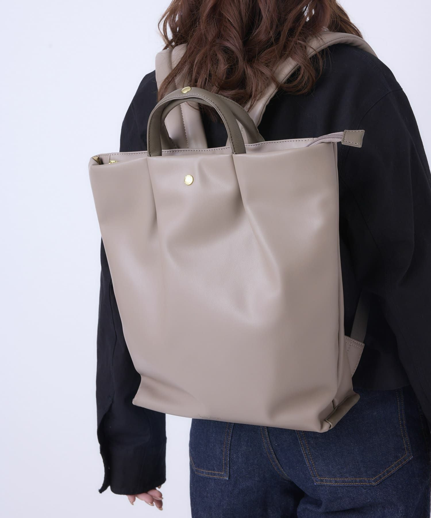 Legato Largo 肩楽 リュック トート型リュック A4収納 PU素材 LH-W0164 グレーベージュ