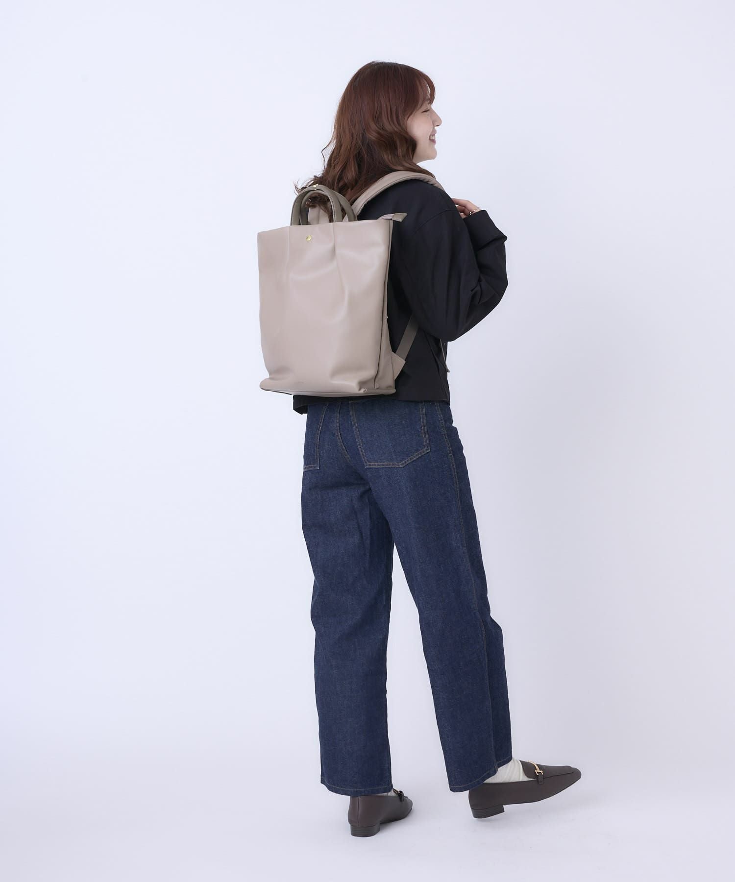 Legato Largo 肩楽 リュック トート型リュック A4収納 PU素材 LH-W0164 グレーベージュ