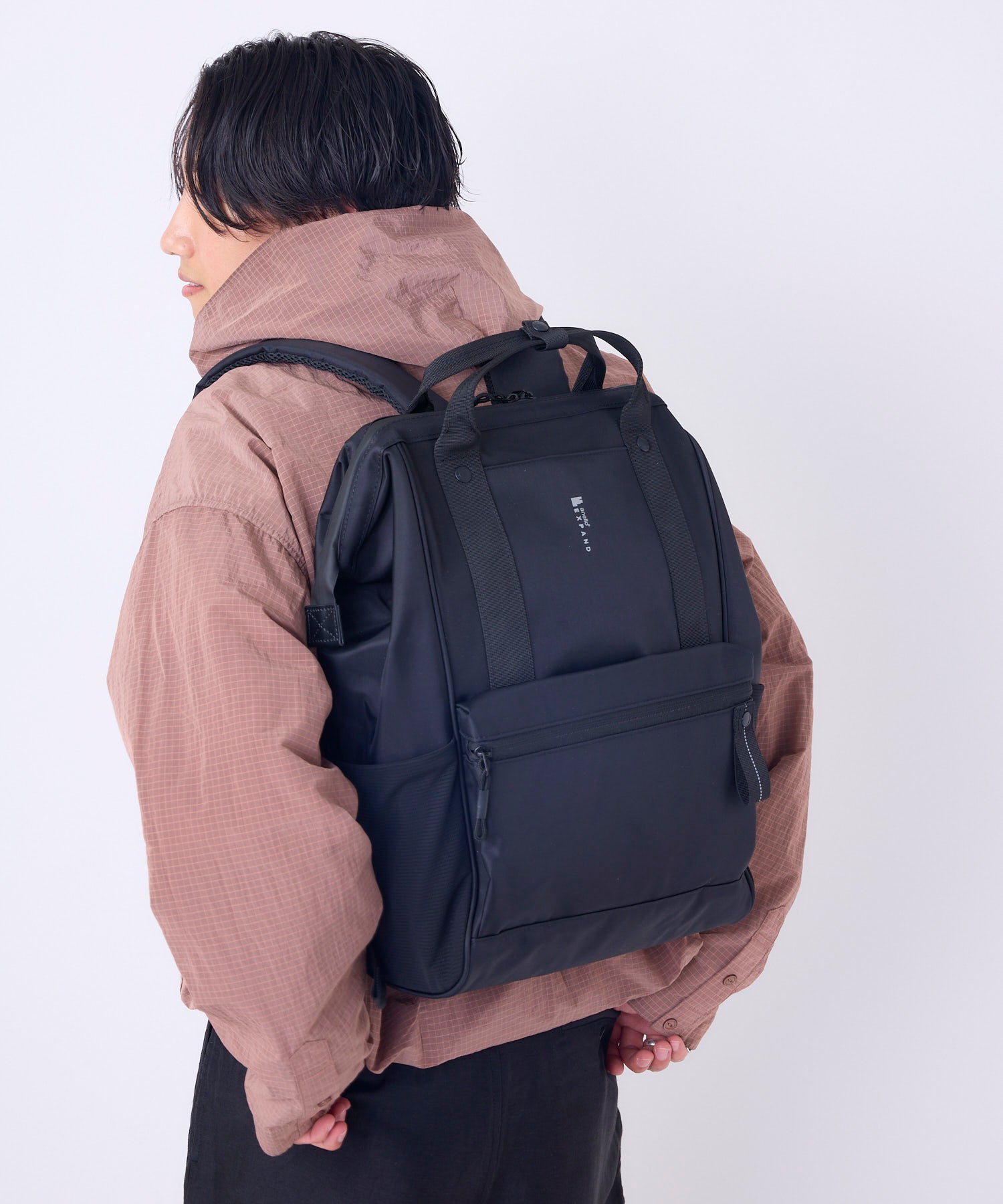 anello　口金リュック　PACKT　EXPAND　エアフィットパネル　A4　20L　撥水加工　15インチPC収納可　キャリーオンテープ　ATR0419　ブラック
