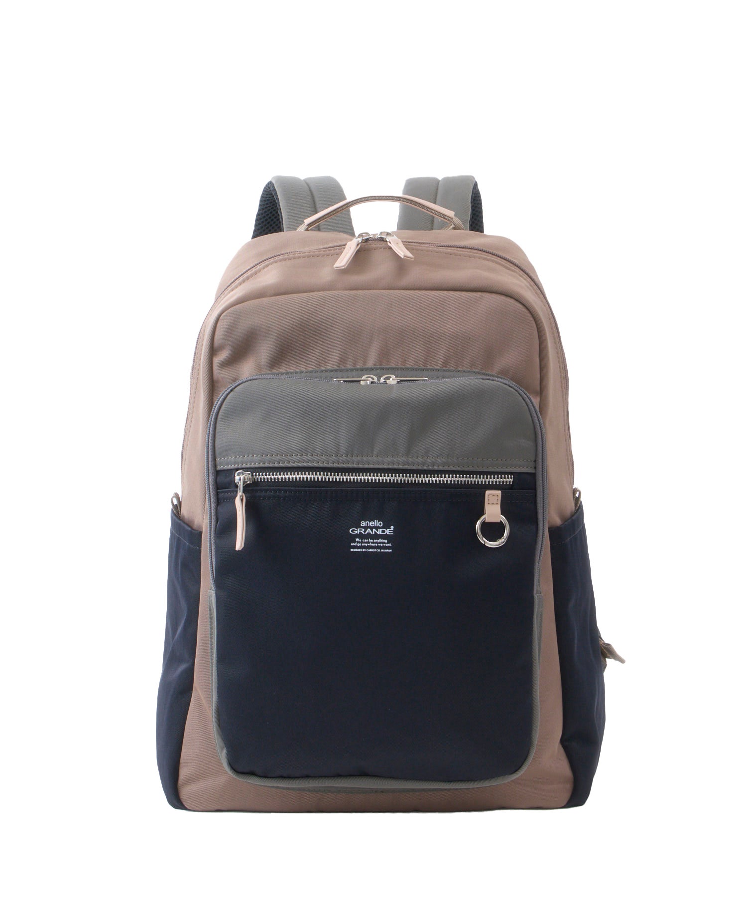 anello GRANDE 多機能デイパック ROOMY 10ポケット 20L キャリーオンテープ　セキュリティポケット　底鋲　GTM1103　配色ブラック
