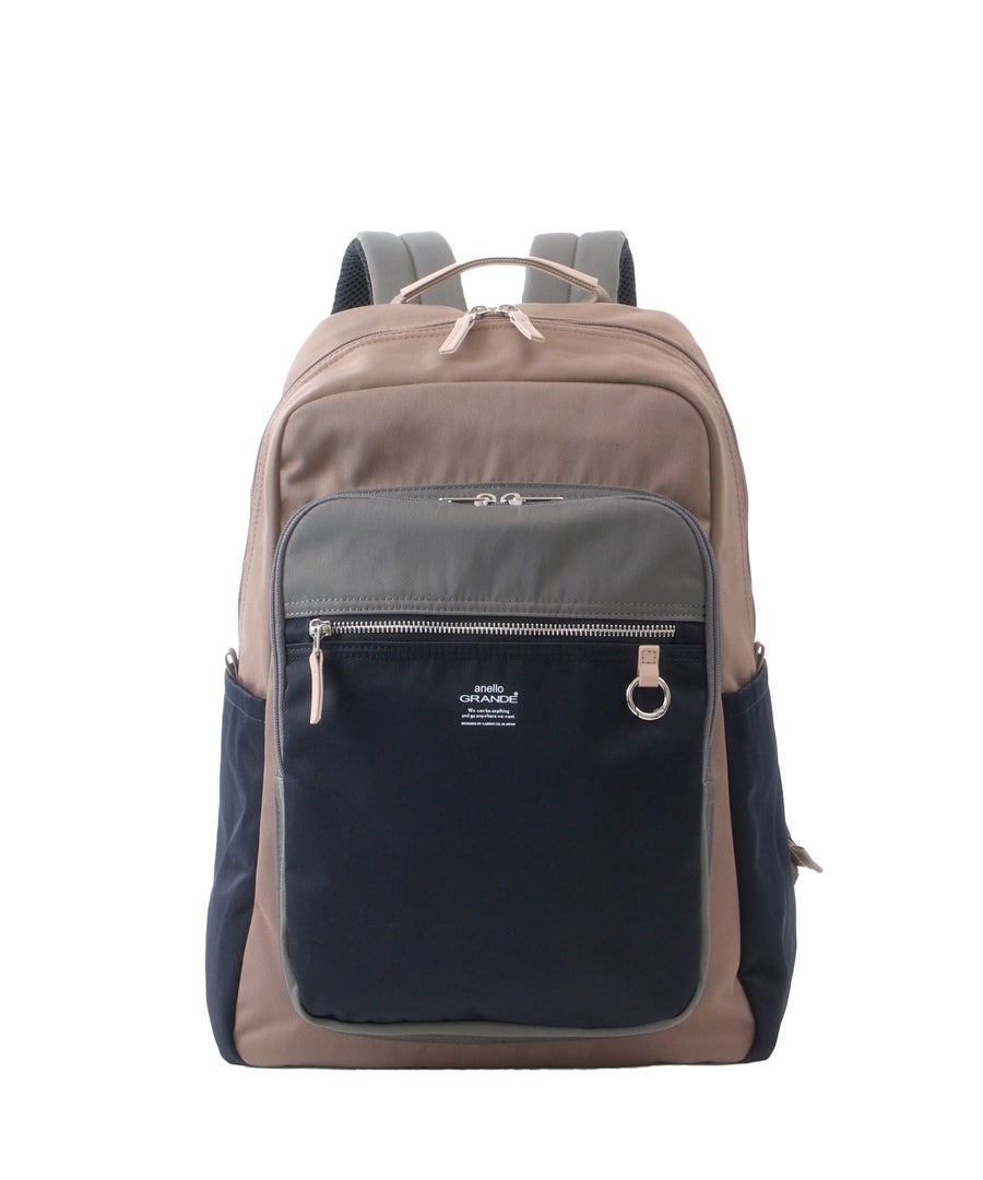 anello GRANDE 多機能デイパック ROOMY 10ポケット 20L キャリーオンテープ　セキュリティポケット　底鋲　GTM1103　配色ブラック