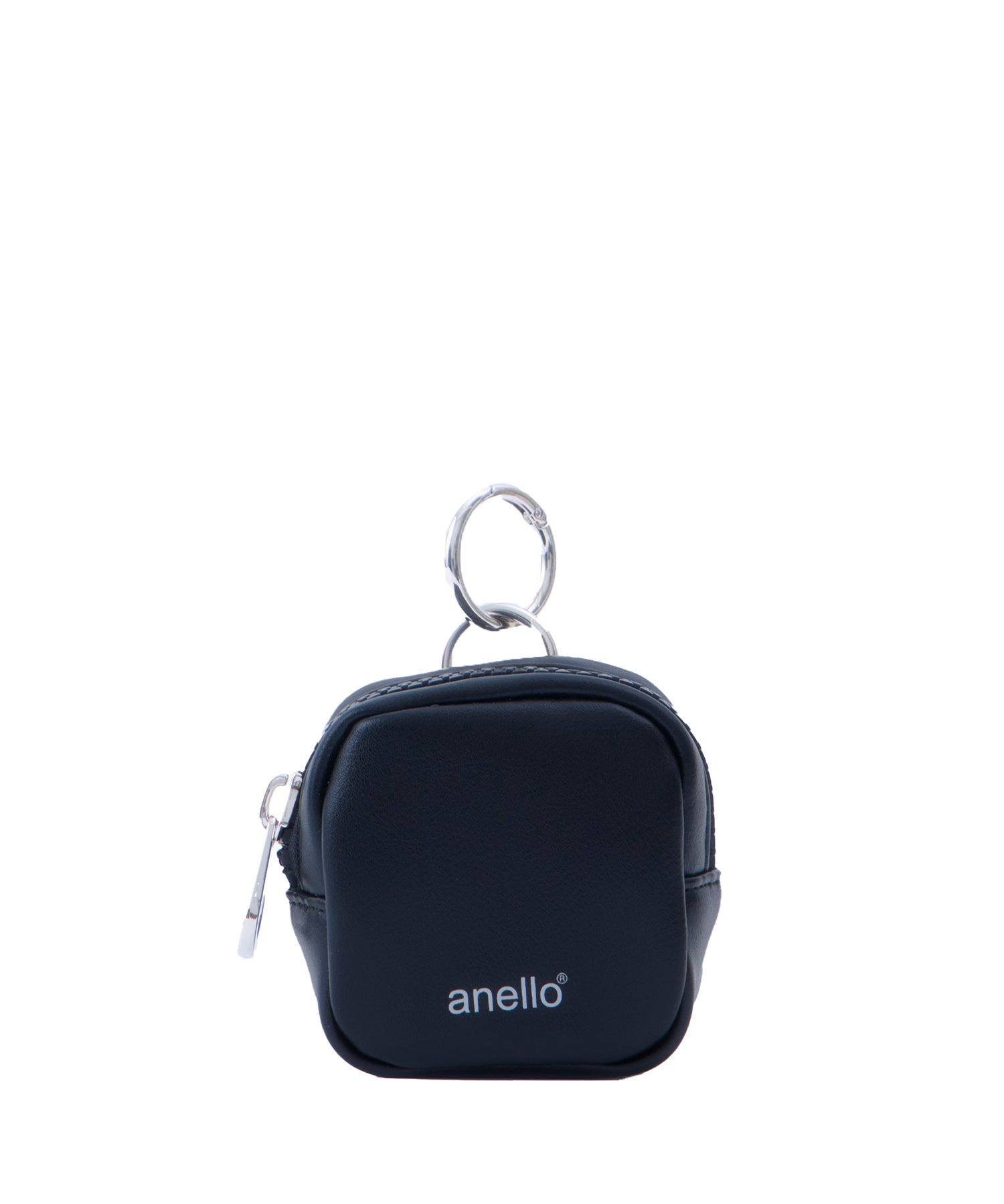 anello スクエアポーチチャーム CHARM MARKET2 AIY0205 カラビナ付き　マット素材　太めファスナー　シンプル　小物ポーチ　チャーム　ブラック