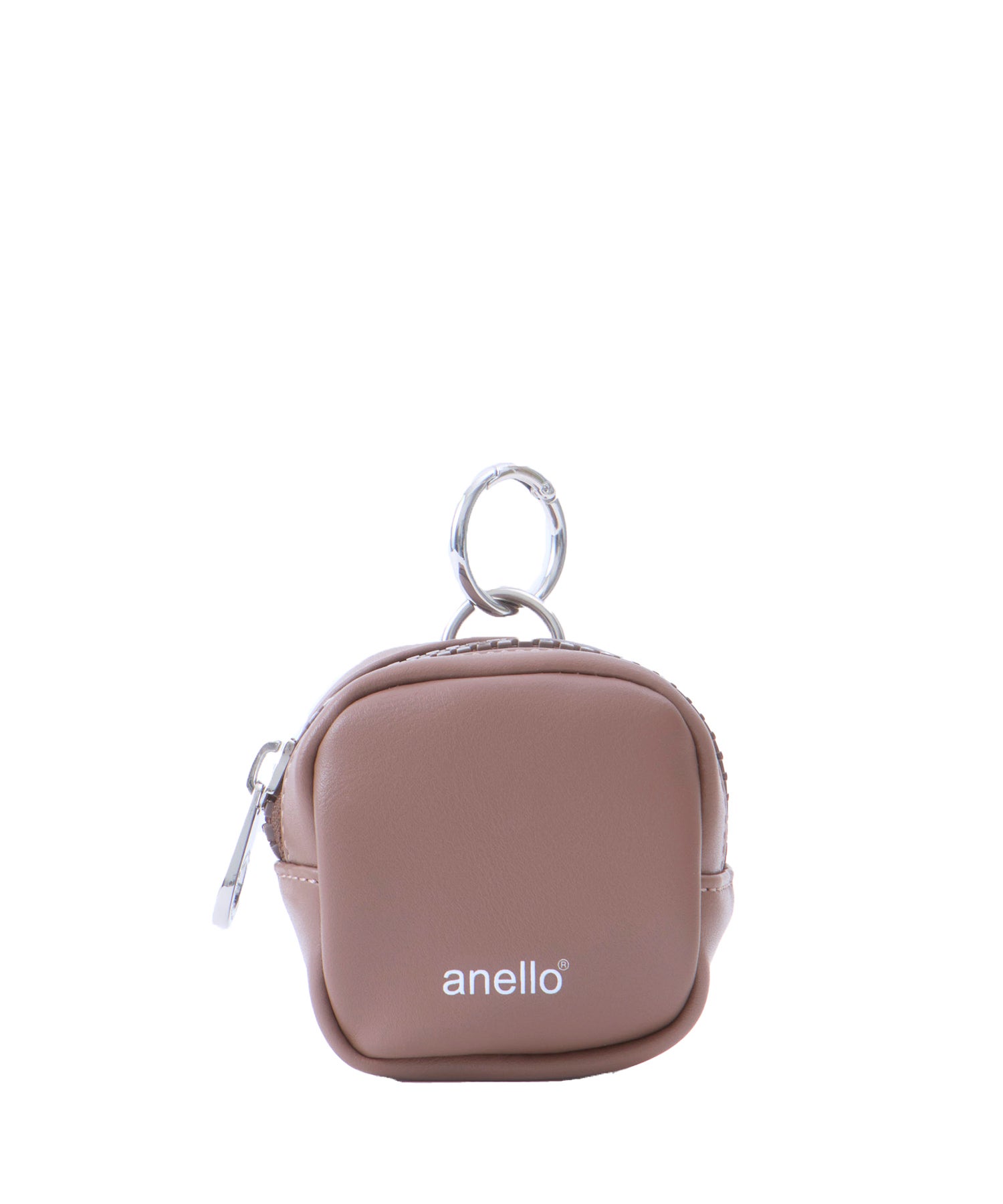 anello スクエアポーチチャーム CHARM MARKET2 AIY0205 カラビナ付き　マット素材　太めファスナー　シンプル　小物ポーチ　チャーム　ブラウン