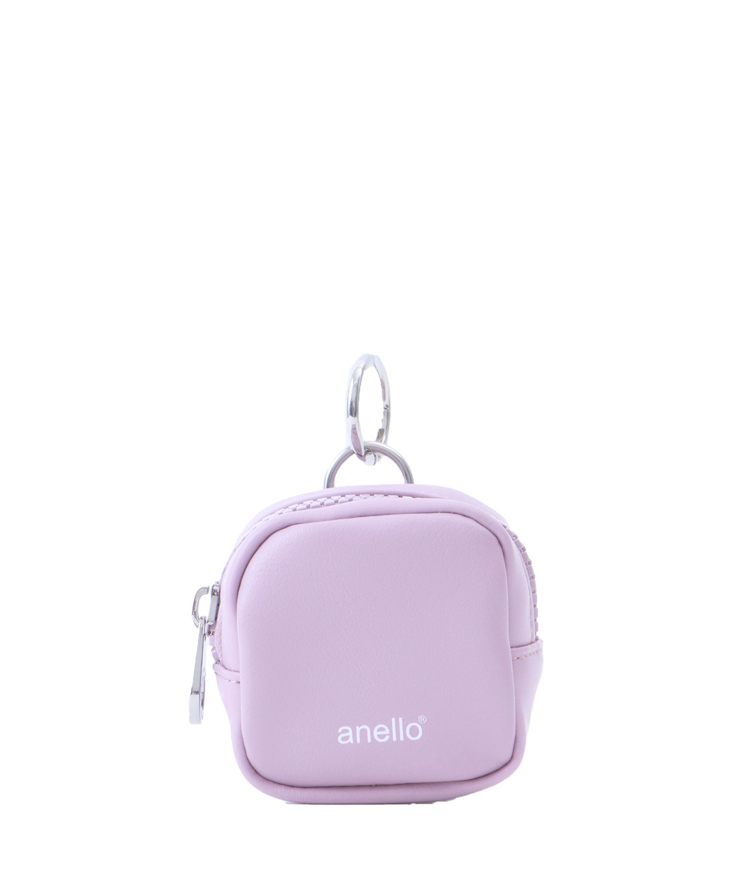 anello スクエアポーチチャーム CHARM MARKET2 AIY0205 カラビナ付き　マット素材　太めファスナー　シンプル　小物ポーチ　チャーム　ラベンダー