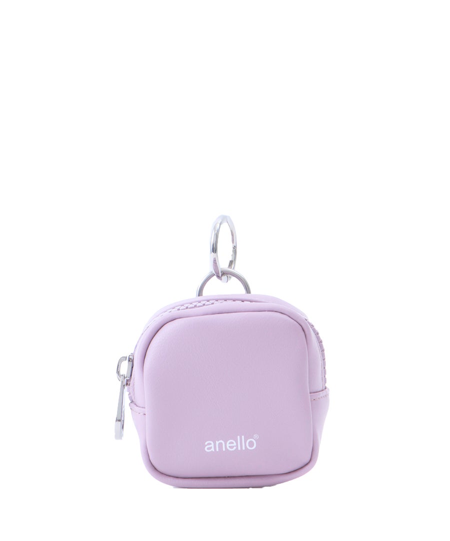 anello スクエアポーチチャーム CHARM MARKET2 AIY0205 カラビナ付き　マット素材　太めファスナー　シンプル　小物ポーチ　チャーム　ラベンダー