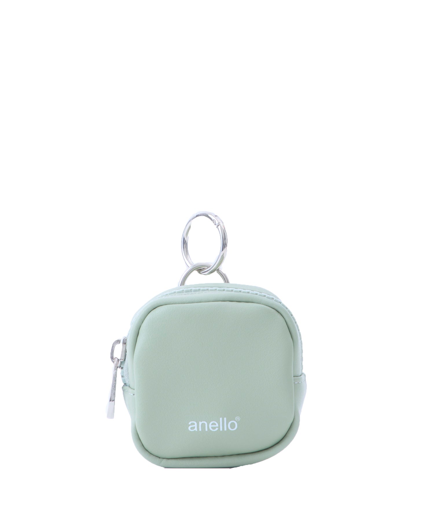 anello スクエアポーチチャーム CHARM MARKET2 AIY0205 カラビナ付き　マット素材　太めファスナー　シンプル　小物ポーチ　チャーム　ミントグリーン