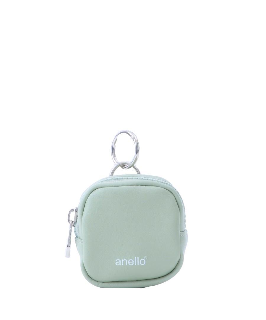 anello スクエアポーチチャーム CHARM MARKET2 AIY0205 カラビナ付き　マット素材　太めファスナー　シンプル　小物ポーチ　チャーム　ミントグリーン
