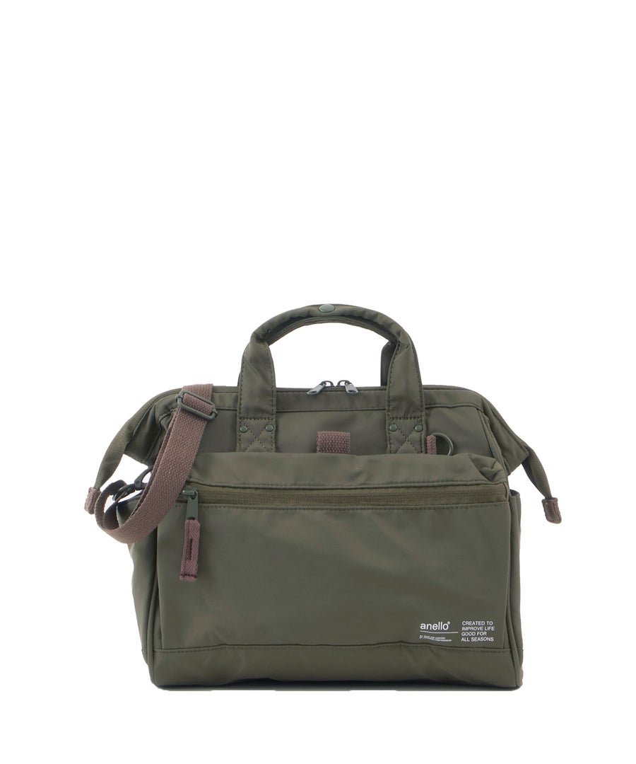 anello アネロ NATIVE 2WAY口金ショルダーバッグ 撥水 A5 キャリーオンテープ 2WAY 口金 デリバー ATB5193　ダークオリーブ