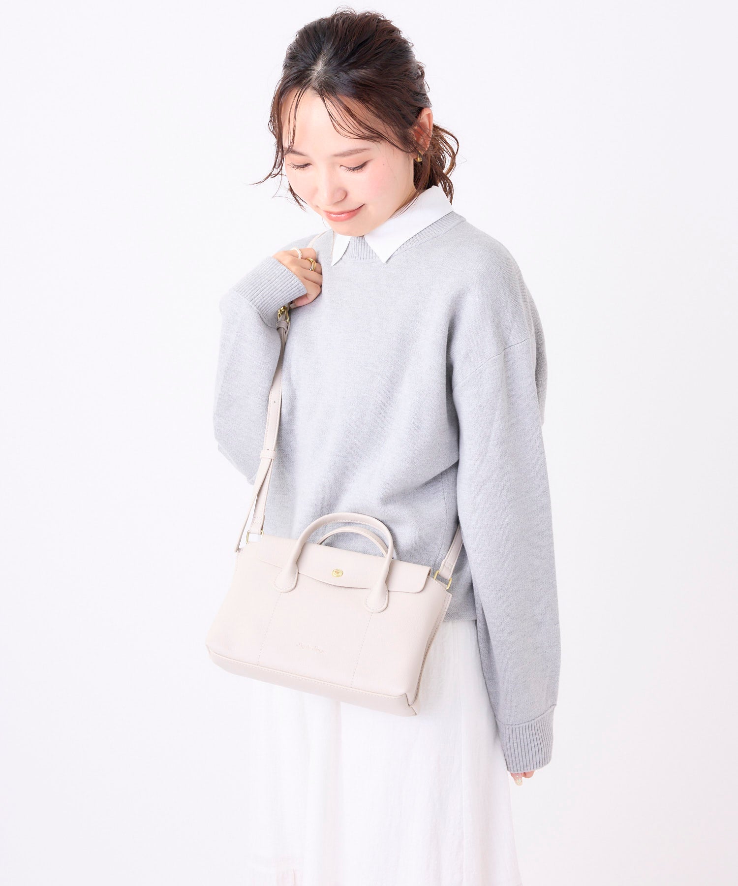 Legart Largo かるいかばん LH-W0181 ハンドル付きミニショルダー 軽量 ペットボトル収納可能 ダブルメイン仕様 お出かけバッグ アイボリー